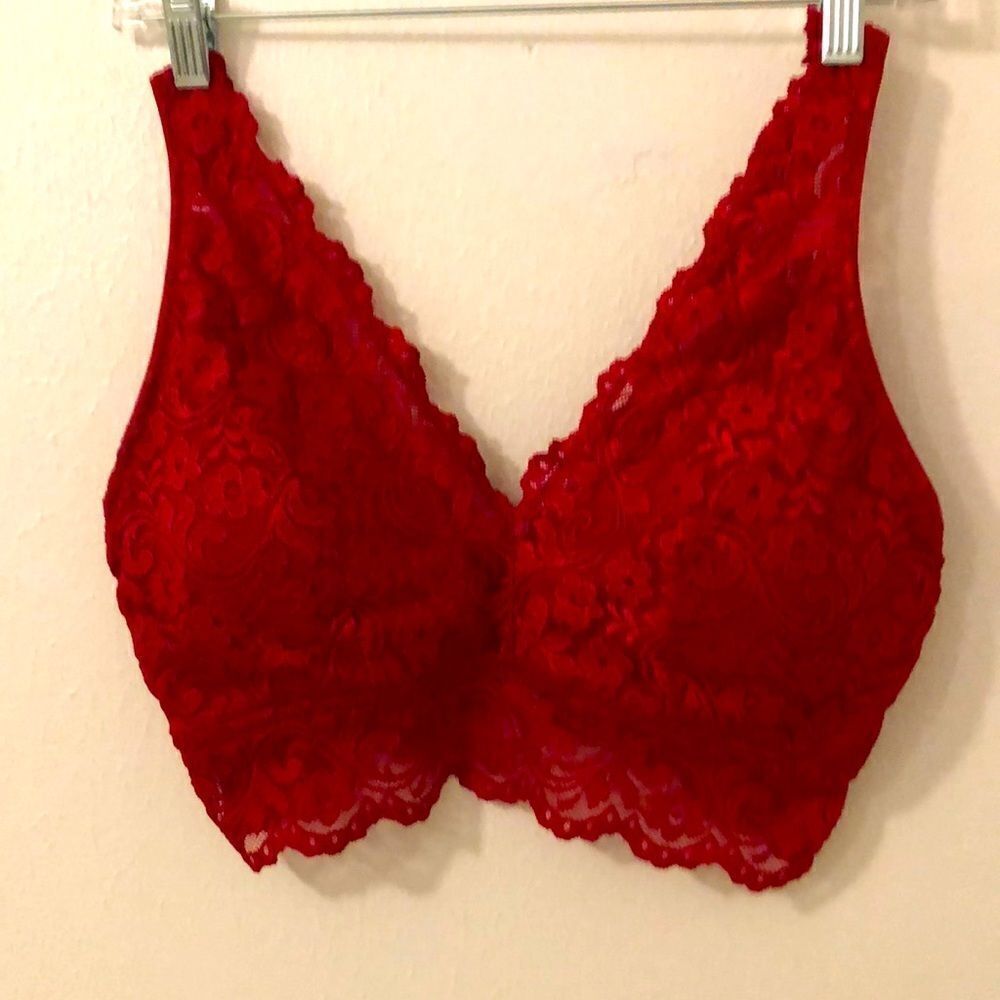 Smart & Sexy Signature  Lace Deep V Whimsagoth Fairy Coquette Red Bralette. XL
